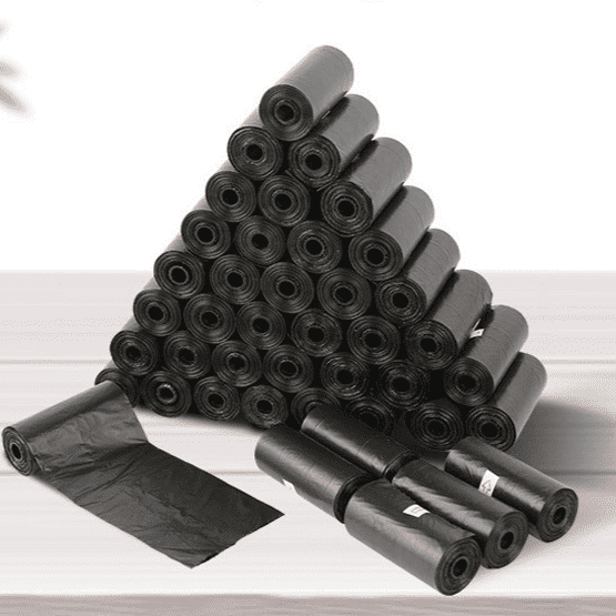 Black pet waste bag roll set with one unfolded bag sheet