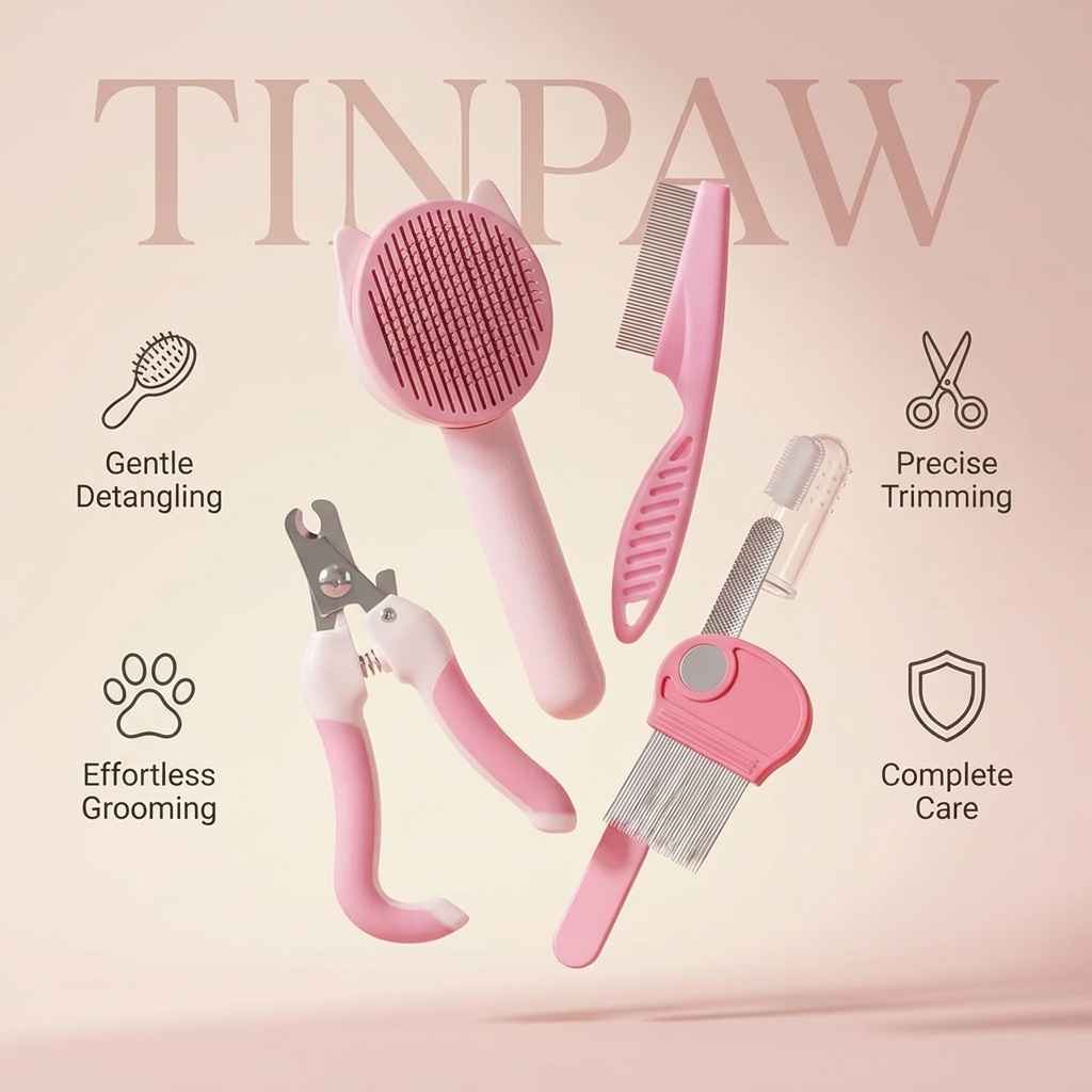 Pet Grooming Kit 8 - Piece - Dog Slicker Brushes - TinPaw - Pink 7 - piece set - SU00349067 - Pink 7 - piece set