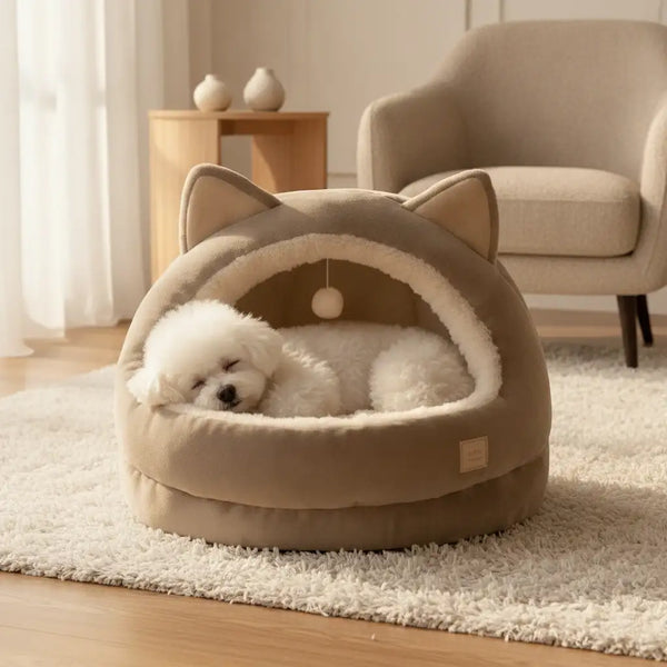 Flannel Semi - Enclosed Bed - Dog Beds & Furniture - TinPaw