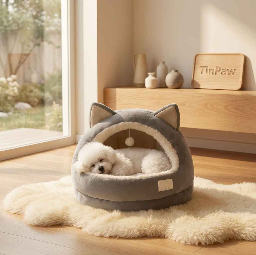 Flannel Semi - Enclosed Bed - Dog Beds & Furniture - TinPaw