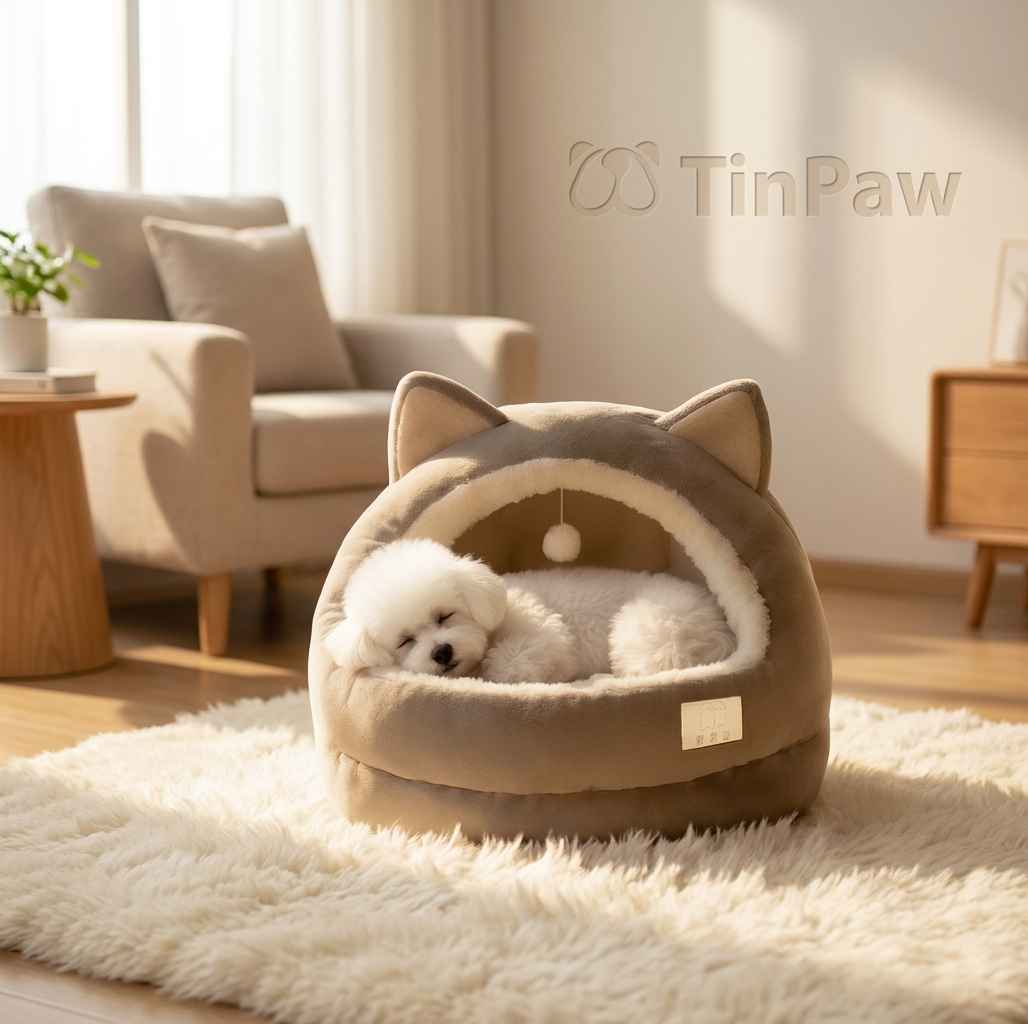 Flannel Semi - Enclosed Bed - Dog Beds & Furniture - TinPaw