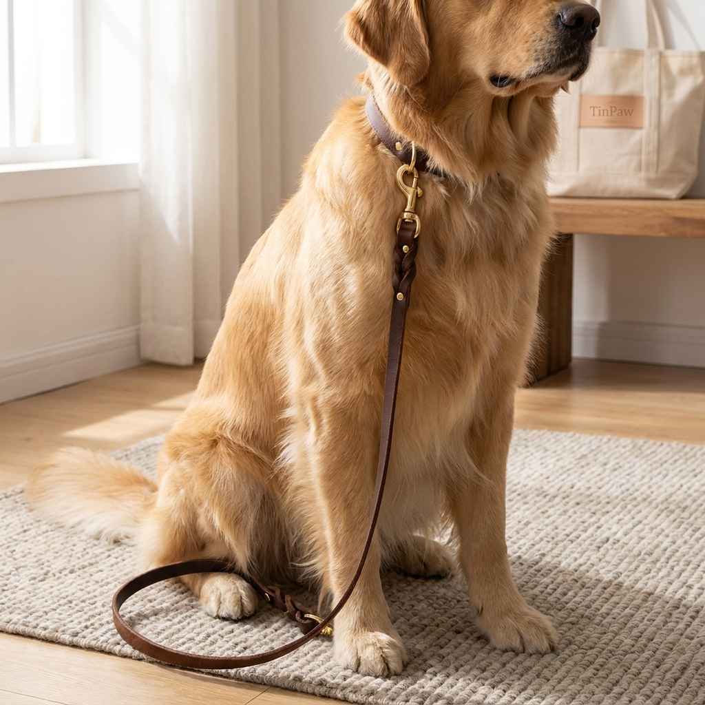 Leather Dog Leash Double Hook - Dog Gear - TinPaw