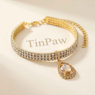 Rhinestone Pet Collar – Sparkling Adjustable Necklace - Dog Gear - TinPaw
