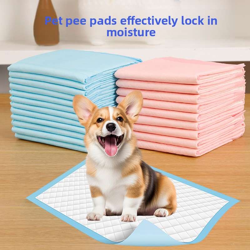 Pet training pads stack, folded blue and pink absorbent sheets