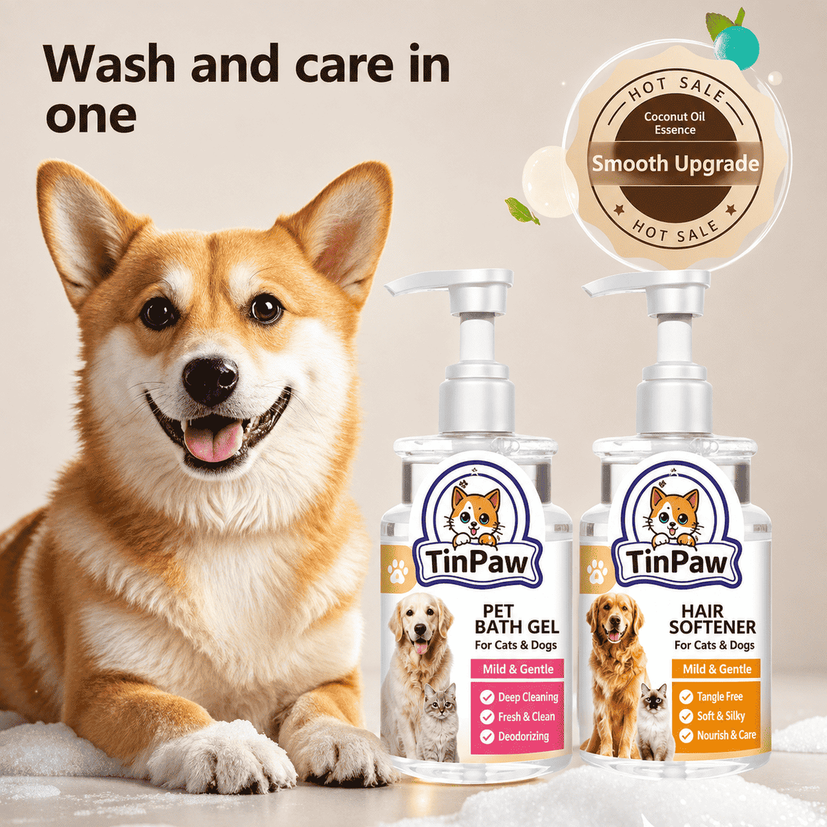 Antibacterial Pet Shampoo 500ml - Dog Shampoo - TinPaw - Combo Set Anti - Mite Hair - Smoothing - SU00113923 - Combo Set Anti - Mite Hair - Smoothing