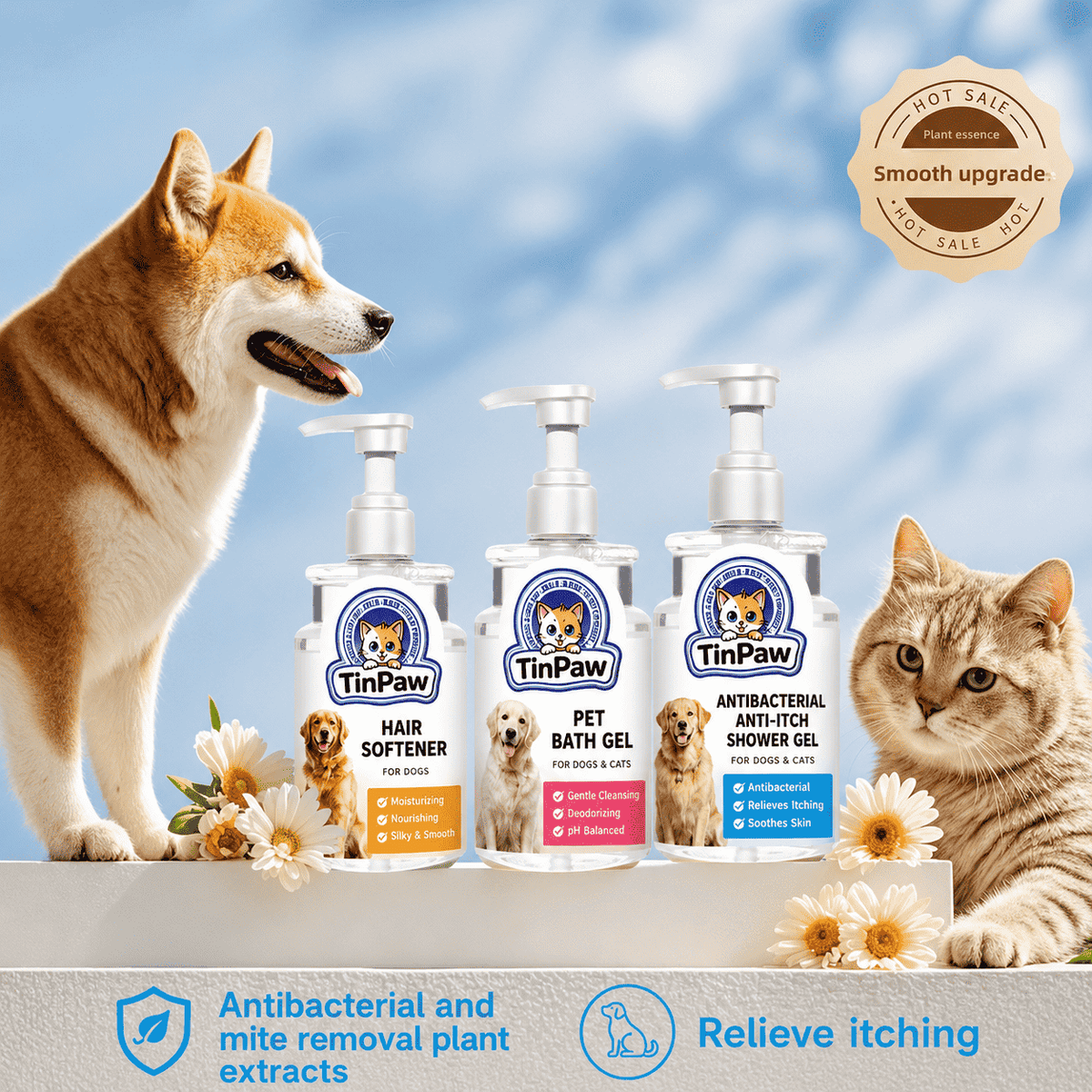 Antibacterial Pet Shampoo 500ml - Dog Shampoo - TinPaw - 3 - Pcs Set Anti - Mite Relief Smoothing - SU00113923 - 3 - Pcs Set Anti - Mite Relief Smoothing
