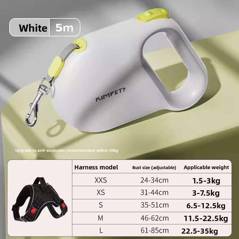 Retractable Dog Leash 5m - Dog Gear - TinPaw - White 5m - XXS Chest Harness - SU00145831 - White 5m - XXS Chest Harness