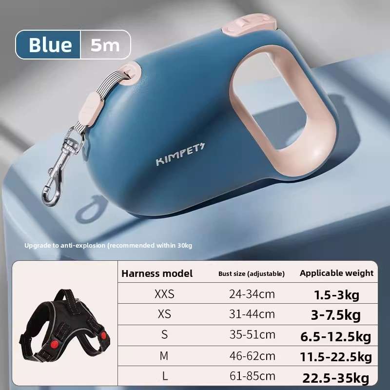 Retractable Dog Leash 5m - Dog Gear - TinPaw - Blue 5m - XS Chest Harness - SU00145831 - Blue 5m - XS Chest Harness