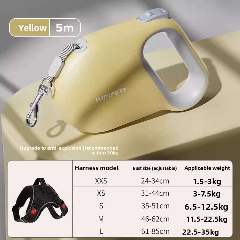 Retractable Dog Leash 5m - Dog Gear - TinPaw - Yellow 5m - XXS Chest Harness - SU00145831 - Yellow 5m - XXS Chest Harness