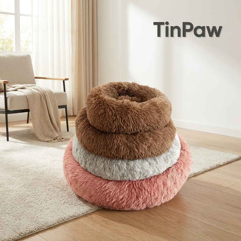 Calming Round Plush Pet Bed - Dog Beds & Furniture - TinPaw