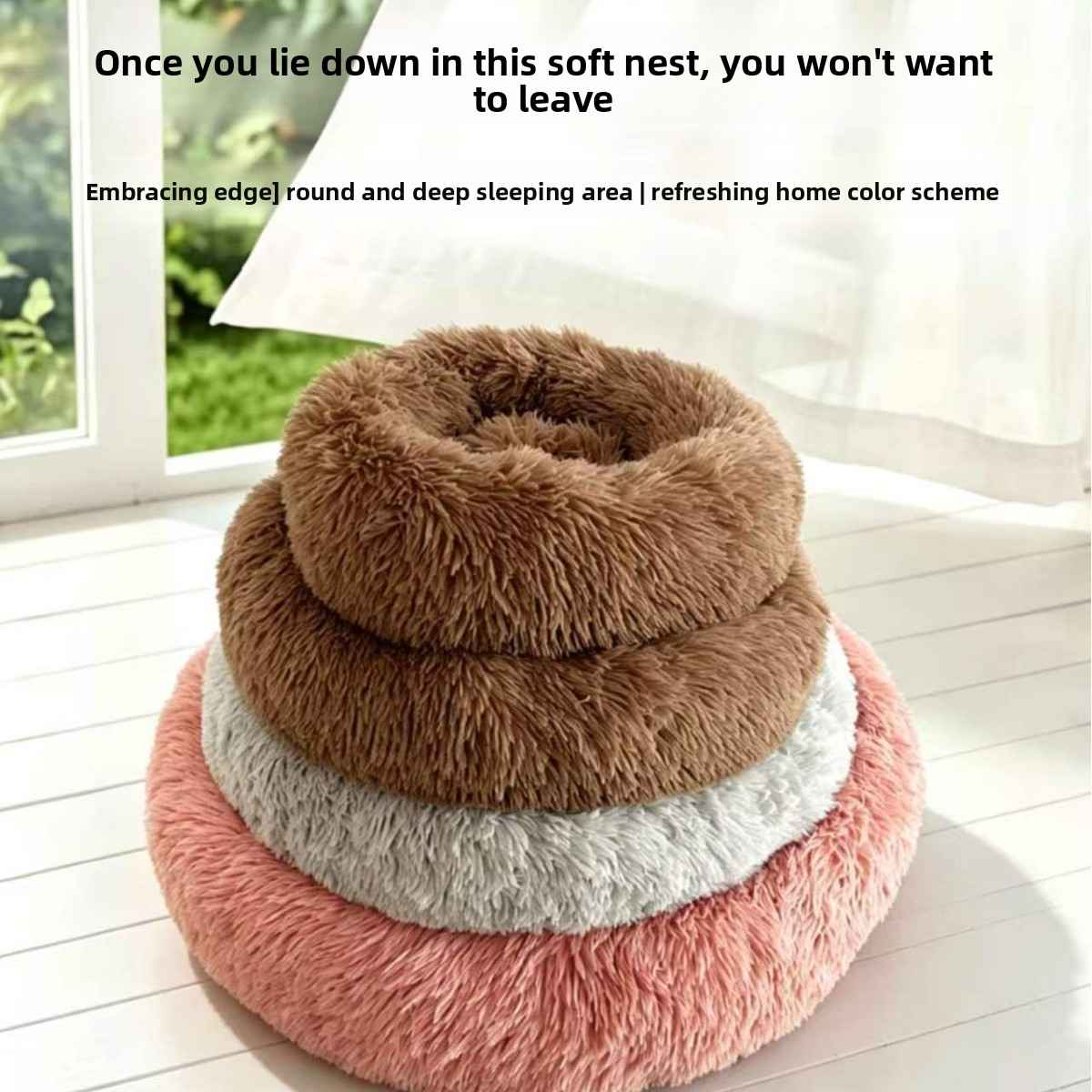 Calming Round Plush Pet Bed - Dog Beds & Furniture - TinPaw