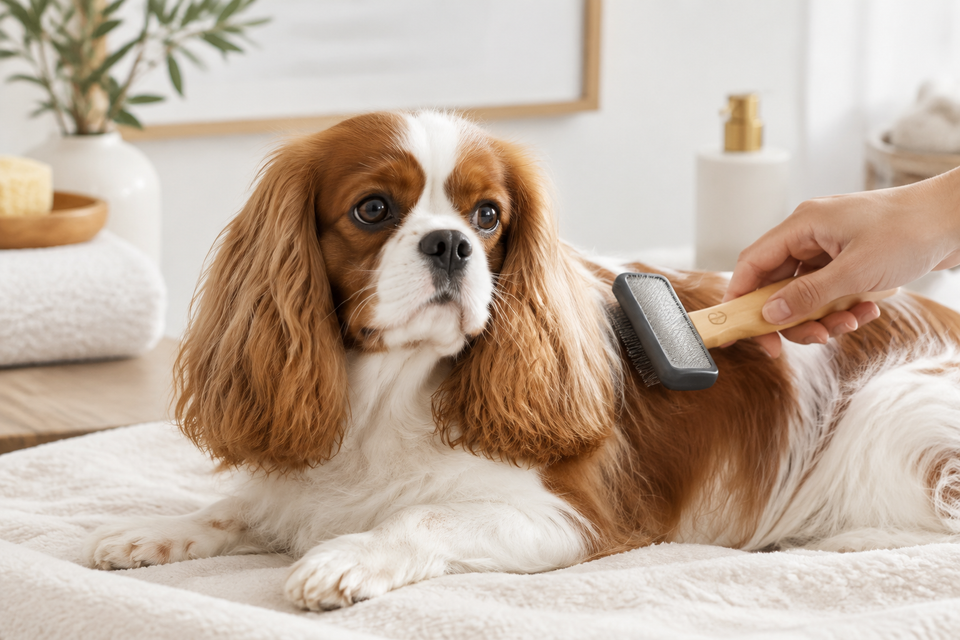 Cavalier King Charles Spaniel Being Groomed