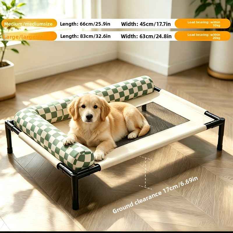 Elevated Foldable Pet Camping Bed - Dog Beds & Furniture - TinPaw - Green White Check Velvet - Large - SUPEFDB00002 - A7