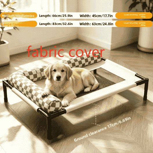 Elevated Foldable Pet Camping Bed - Dog Beds & Furniture - TinPaw - Green White Check Fabric - Large - SUPEFDB00002 - AB