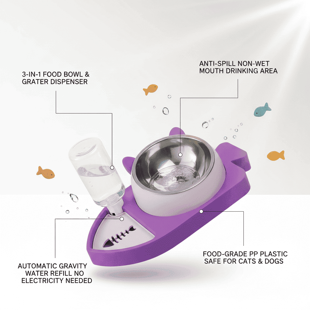 Fish Pet Feeder 3 - in - 1 - Slow Feeding Bowl - TinPaw