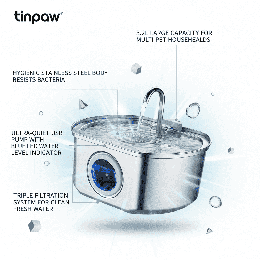 Cat Water Fountain 3.2L - Automatic Pet Feeder - TinPaw