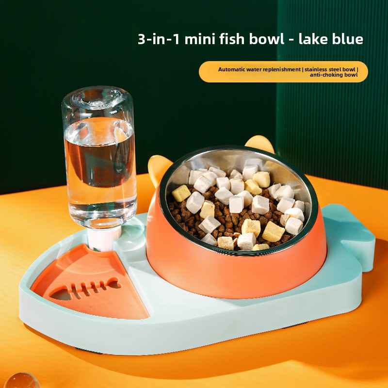 Fish Pet Feeder 3 - in - 1 - Slow Feeding Bowl - TinPaw - Blue - SU00158098 - Blue