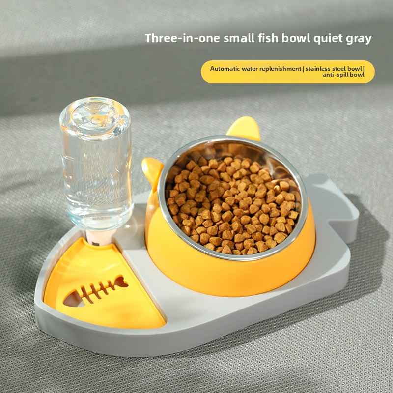 Fish Pet Feeder 3 - in - 1 - Slow Feeding Bowl - TinPaw - Gray - SU00158098 - Gray