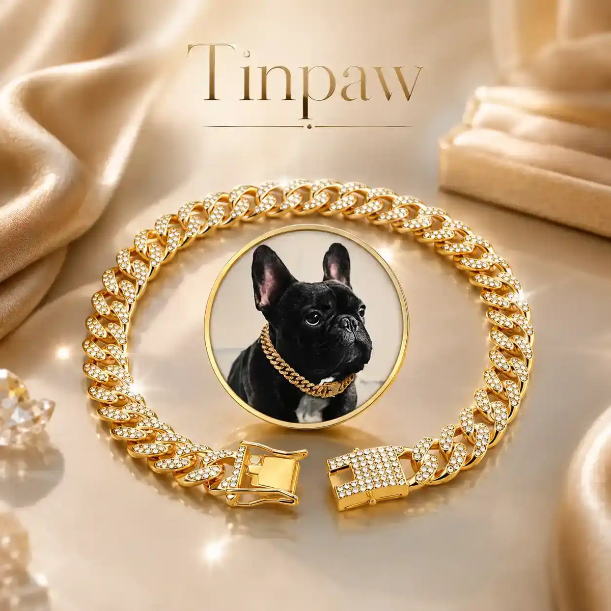 Hip - Hop Diamond Dog Collar - Collars - TinPaw - Gold - 75cm - SU00345552 - Gold - 75cm