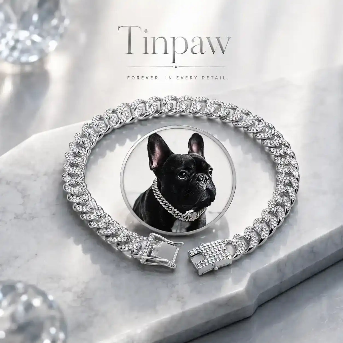 Hip - Hop Diamond Dog Collar - Collars - TinPaw - Silver - 75cm - SU00345552 - Silver - 75cm