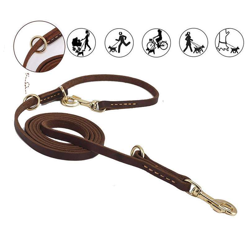 Leather Dog Leash Double Hook - Dog Gear - TinPaw - Patterned Stitching 2x1.5m - Multi - Function Cowhide - SU00108410 - Patterned Stitching 2x1.5m - Multi - Function Cowhide