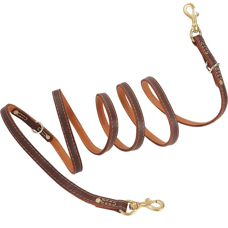 Leather Dog Leash Double Hook - Dog Gear - TinPaw - Bright Stitching 1.8x1.5m - Multi - Function Cowhide - SU00108410 - Bright Stitching 1.8x1.5m - Multi - Function Cowhide