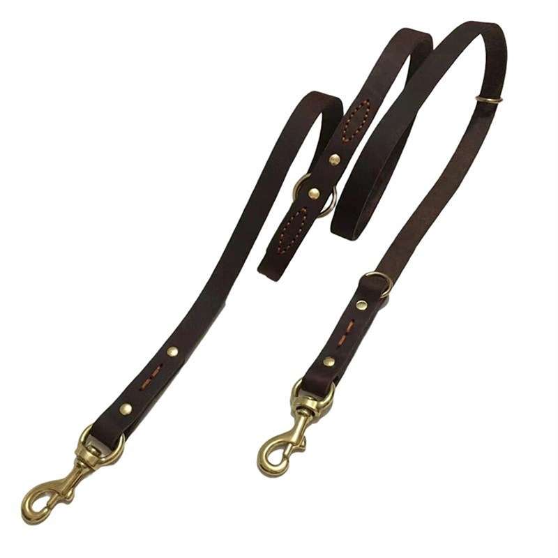 Leather Dog Leash Double Hook - Dog Gear - TinPaw - Dark Brown 1.8x1.5m - Multi - Function Cowhide - SU00108410 - Dark Brown 1.8x1.5m - Multi - Function Cowhide