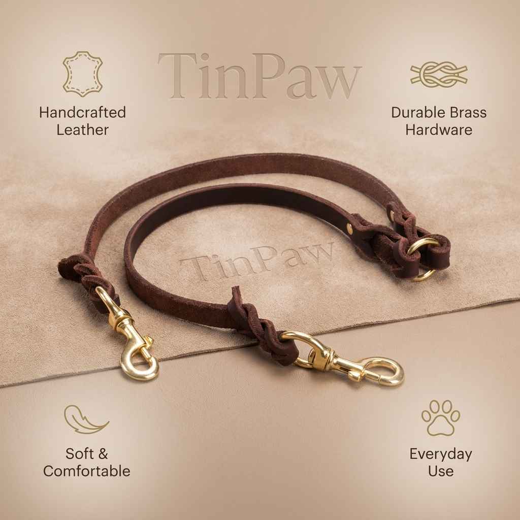 Leather Dog Leash Double Hook - Dog Gear - TinPaw