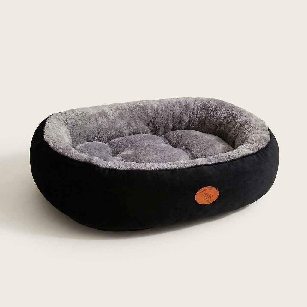 Oval Plush Dog Bed Fleece - Dog Beds & Furniture - TinPaw - Black Oval Default - XXL 100x78x24cm - SUPEFDB00001 - AT