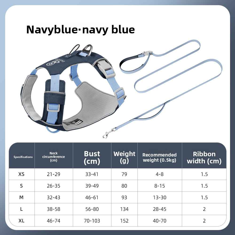 Reflective Waterproof Dog Harness - Dog Gear - TinPaw - Navy blue  traction rope 2.2m - XS - SU00364418 - Navy blue  traction rope 2.2m - XS