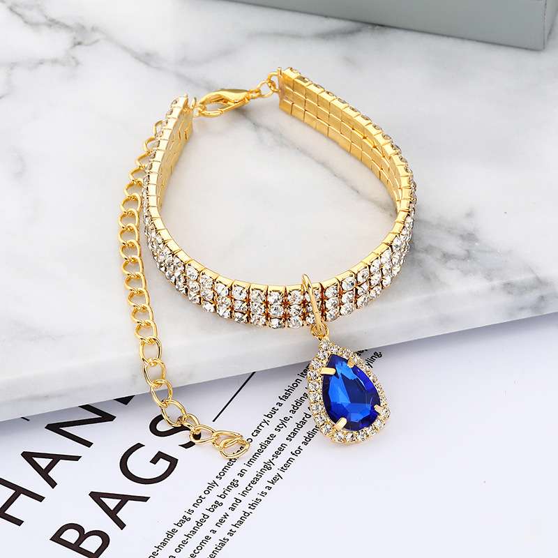 Rhinestone Adjustable Pet Collar - Dog Gear - TinPaw - Blue - S - SU00107485 - Blue - S