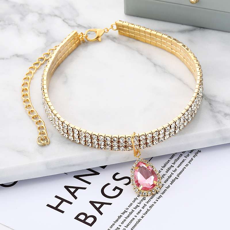 Rhinestone Adjustable Pet Collar - Dog Gear - TinPaw - Pink - M - SU00107485 - Pink - M