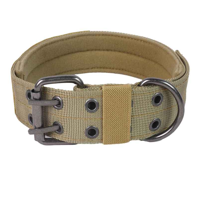 Tactical Dog Collar Leash - Collars - TinPaw - Khaki Double - Buckle Collar - M - SU00114743 - Khaki Double - Buckle Collar - M