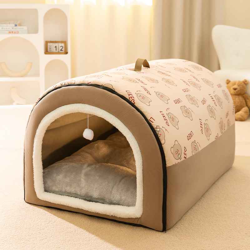 Washable Fleece Pet House - Dog Beds & Furniture - TinPaw - L - Brown - SU00109278 - L - Brown